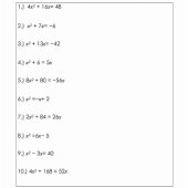 Algebra 1 Solving Quadratic Equations By Factoring Worksheet