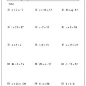 Addition And Subtraction Equations Worksheet 6th Grade